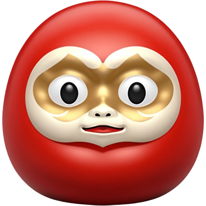 daruma doll, Round body, smooth glossy surface, bold facial features, red primary color with gold details. emoji
