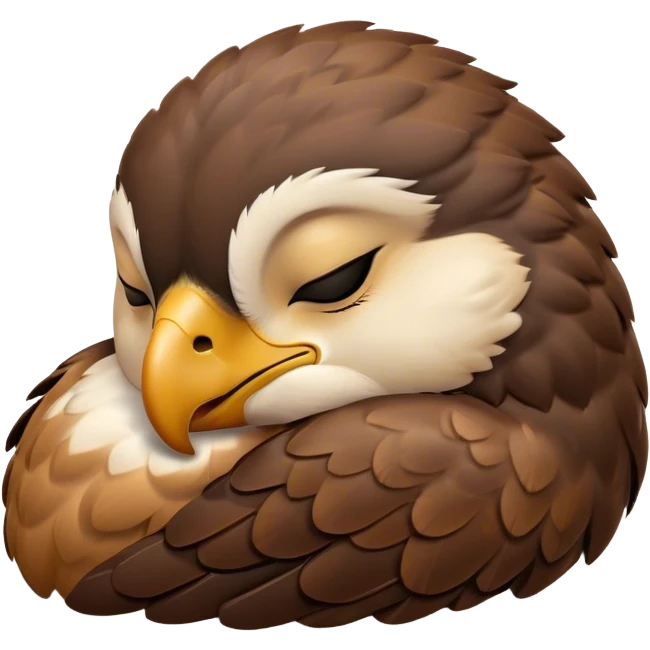 Meme-Worthy Cute Sleeping Hawk Portrait Emoji, Head resting peacefully with a contented smile, showcasing a robust, agile form with eyes gently closed in serene slumber and a subtly curved beak, Simplified yet adorably endearing features, highly detailed, glowing with a soft, drowsy light, high shine, relaxed and utterly lovable, stylized with an air of playful laziness, soft glowing outline, capturing the essence of a sleeping hawk that feels destined to become the next viral icon of adorable rest! emoji