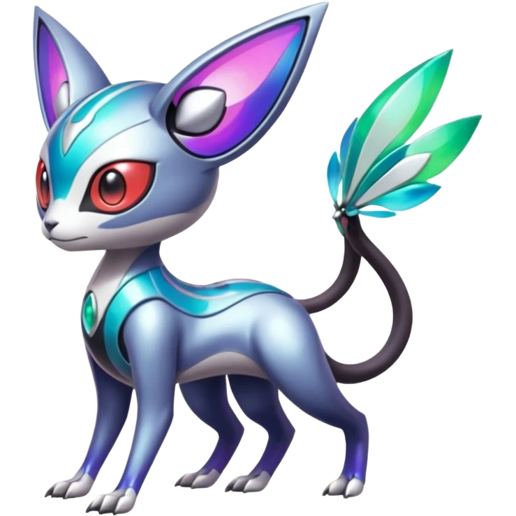 Shiny Colorful Futuristic Cyber-Vernid-Trico-Meloetta-Latias-Koraidon-Peppercat-Protogen-Pokémon-Digimon-Fakémon-fusion-hybrid-creature emoji