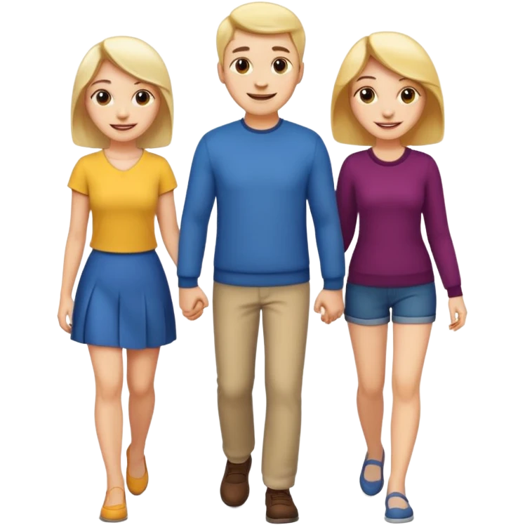 iOS emoji style - a men and 2 women - friends walking together

 emoji