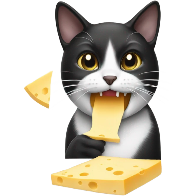 Black and white cat eating cheese emoji