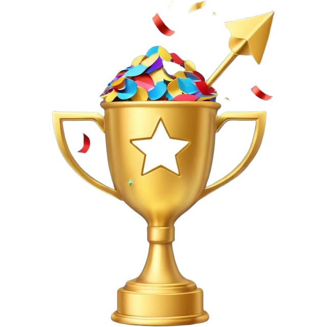 winner's cup with confetti and upward arrow, representing marketing achievement emoji