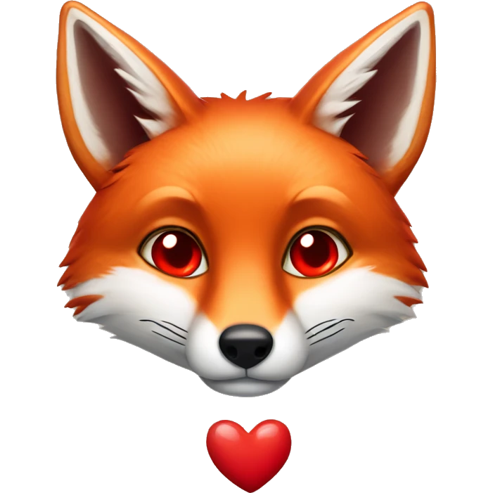deep lush red fox face with tiny red heart instead of eyes emoji