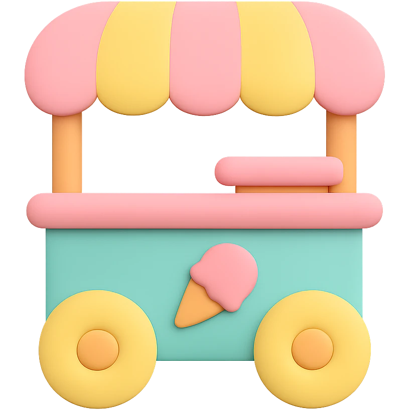 icon of a food cart, soft pastel colors, smooth rounded shapes, cute and minimal look emoji