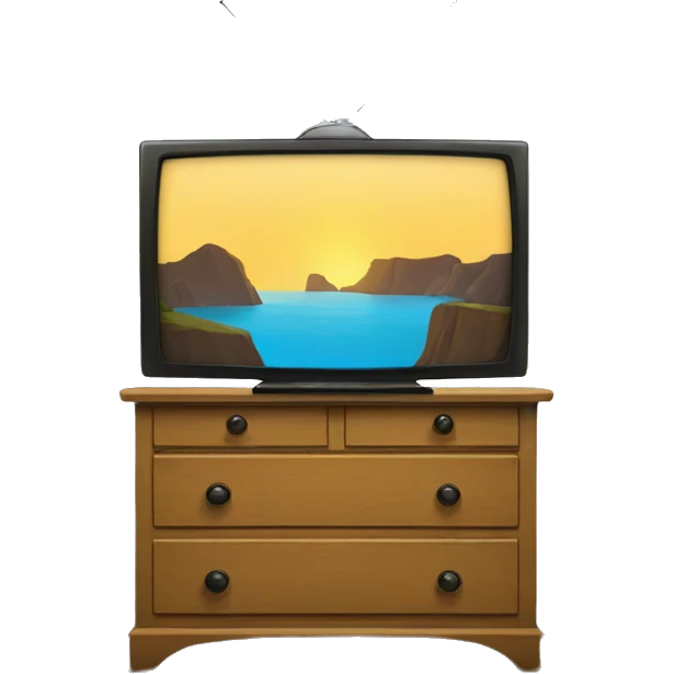 Flatscreen TV on a wooden dresser emoji