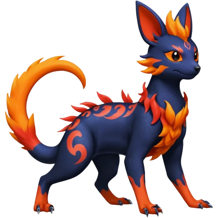 
Canine-Litten-Amaura-Salandit-Noibat-Flareon-Fakémon-fusion (full body) with intricate markings emoji