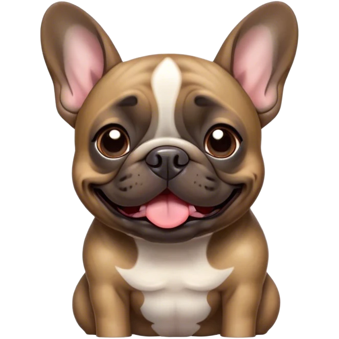Cinematic Comical Brindle French Bulldog Portrait Emoji, Head tilted dramatically with an exaggeratedly amused expression, featuring a striking brindle coat with bold fawn highlights, wide, expressive dark eyes filled with playful disbelief, Simplified yet hilariously expressive features, highly detailed, glowing with a slightly sassy glow, high shine, dramatic yet playful, stylized with an air of cheeky mischief, bright and endearing, soft glowing outline, capturing the essence of a spirited and over-the-top companion, so meme-worthy it feels like it could side-eye its way into internet fame instantly! emoji