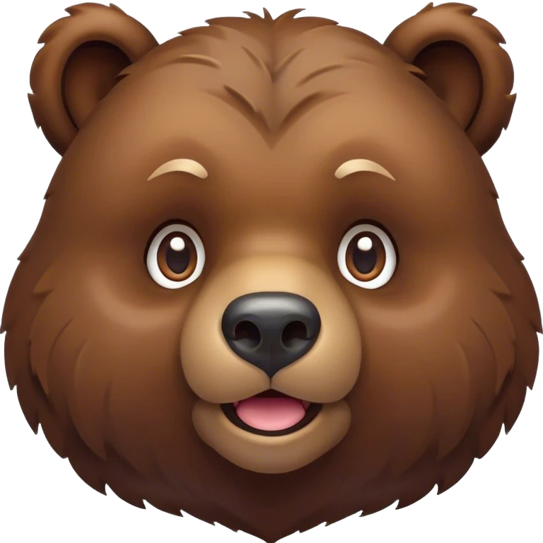 Cinematic Cute Grizzly Bear Portrait Emoji, Head tilted playfully and inquisitively, featuring a dense, rugged deep brown fur with a gentle, curious expression in round, sparkling eyes, Simplified yet irresistibly adorable features, highly detailed, glowing with a warm, friendly glow, high shine, affectionate and surprisingly gentle, stylized with a touch of wild whimsy, bright and endearing, soft glowing outline, capturing the essence of a mischievous yet loving bear, so playful it feels like it could amble out of the screen and into your arms! emoji