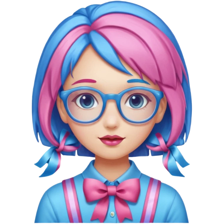candy girl with very long blue-pink mixed candy hair with ribbon and no tattooes, with glassess emoji