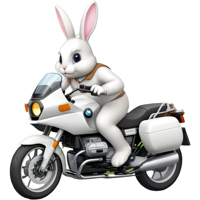 Easter bunny riding a BMW boxer motorcycle with trees and grass in the background, colorful Easter eggs hidden in the grass, and more bunnies watching from the side of the road emoji