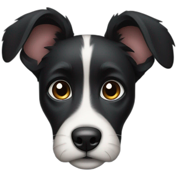 black dog with big up ears and long fur and white belly emoji