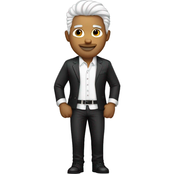 um homem  branco com cabelo grisalho em pe com terno preto emoji