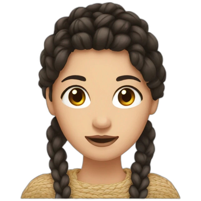 A woman with wheat skin, black-brown hair, braided emoji