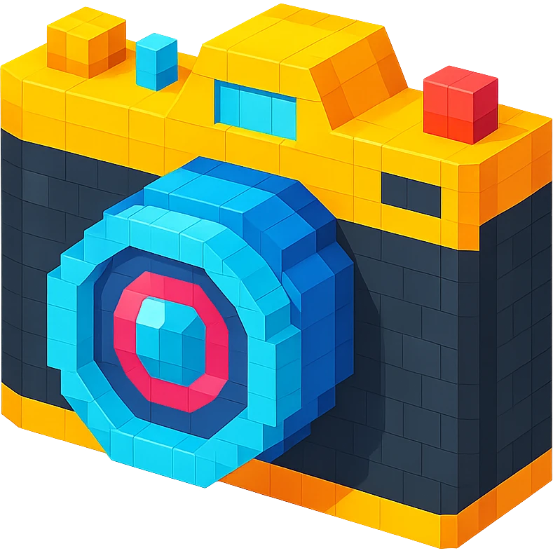 vintage film camera, isometric view, voxel style emoji