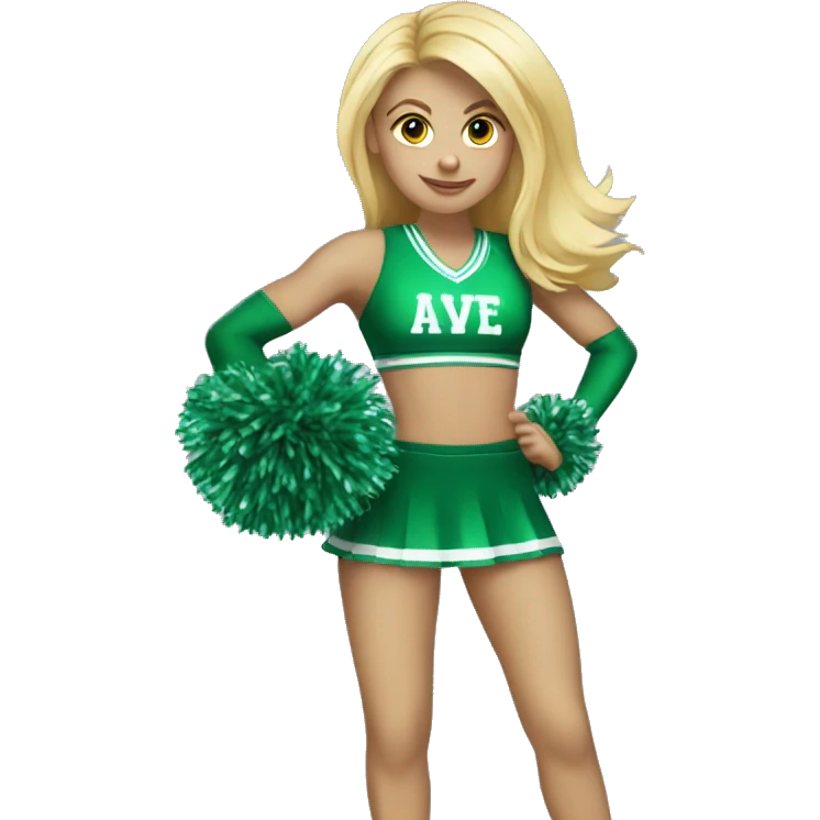 blonde cheerleader wearing green uniform holding green pompoms emoji