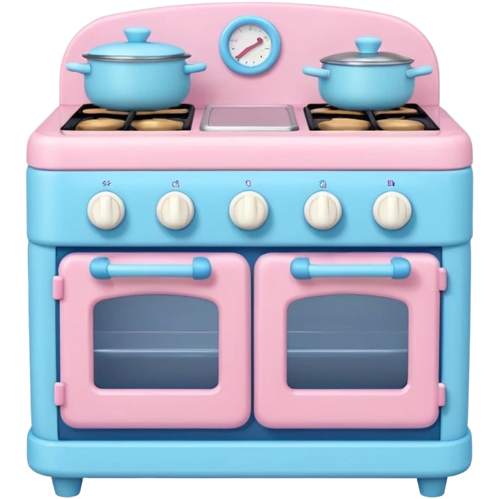 Cute toy kitchen stove, BabyBus 2.5D style, front view. Pastel colors, soft shading, even studio light.
No outlines, no realism, no harsh shadows. emoji