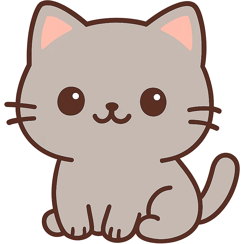 A cute cat with big round eyes and tiny paws, sitting in an adorable pose with a gentle smile emoji