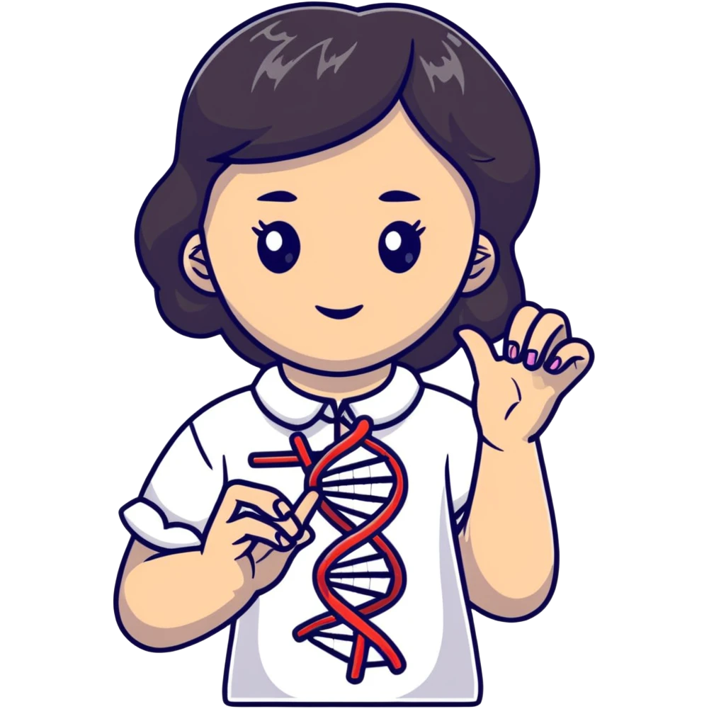 Ukrainian girl with dark hair in an embroidered traditional shirt holds a DNA molecule in her hand emoji