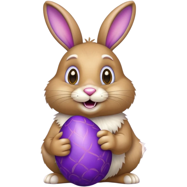 Easter bunny with gold grillz in its mouth, holding a purple easter egg emoji
