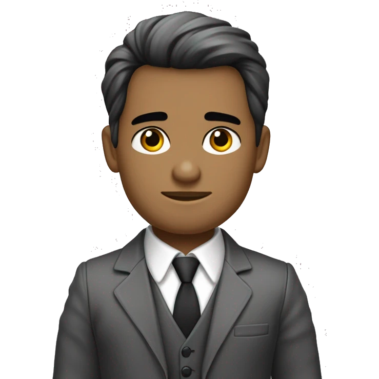 cabello blanco, ojos blancos, piel pálida, corbata negra, camisa de vestir gris, con chaleco negro, aro de ángel negro, cejas bonitas, pelo lacio medio largo emoji
