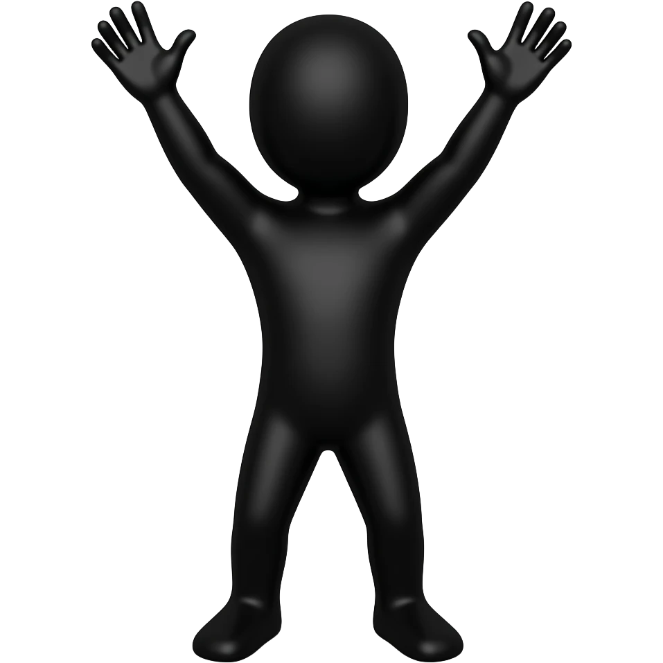 czarny ludzik podnoszący obie ręce do góry. Bardzi prosta emotka tak jak ta: 🏋 emoji