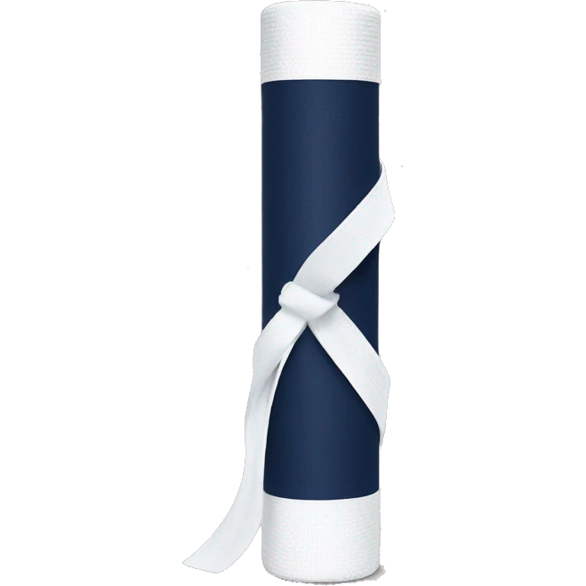 Rolled Navy blue yoga mat with a white ribbon tied around it emoji