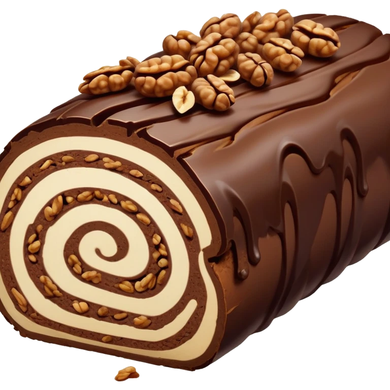 Oblong Tree-log-shaped-chocolate with walnuts on top, marsipan swirled inside emoji