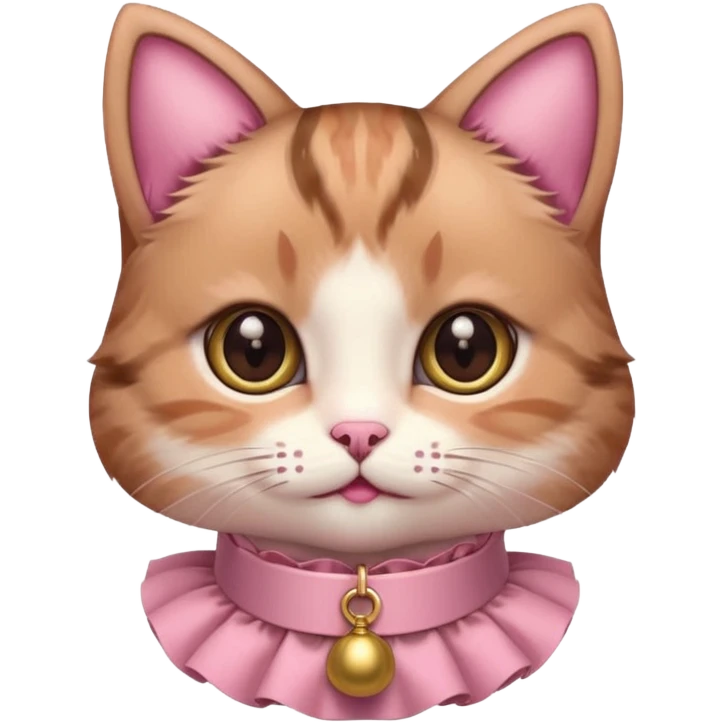 neko with big eyes, bell ruffle coller pink brown cat happg eyes emoji