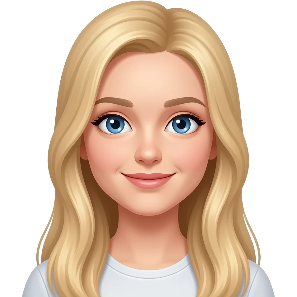 jeune femme blonde, yeux bleus, sourire, rêveuse, cheveux longs lisses, belle, look norvégien emoji