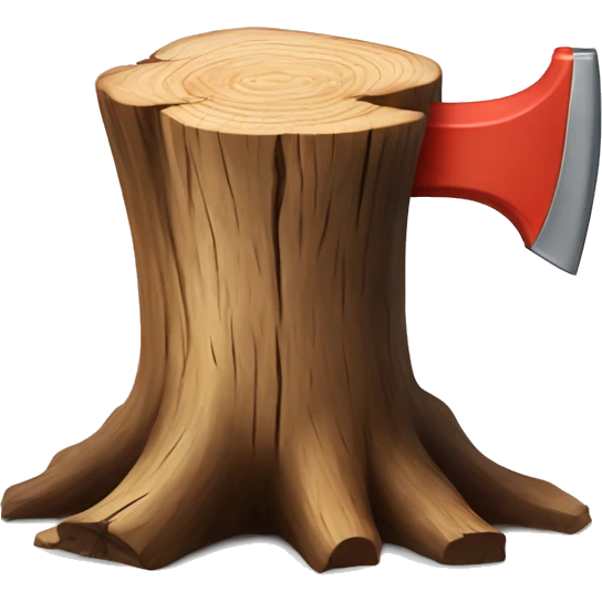 Realistic wood stump with axe chopping it emoji