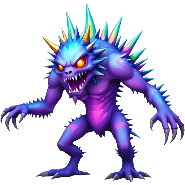 A monstrous digital error with pixelated spikes, distorted limbs, and a flickering holographic aura, Glitch Beast emoji