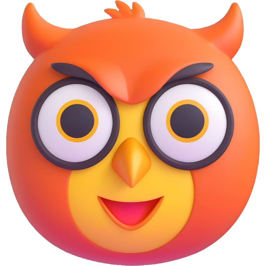 3D smiley emoji, round shape, lucky owl, lucky face emoji