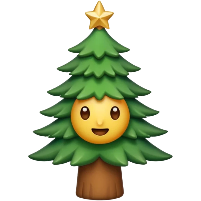 Un emoji représentant un petit sapin stylisé, sans bouche, avec deux grands yeux de biche brillants couleur cannelle. Style minimaliste, mignon et expressif, comme un sticker ou un emoji moderne. Fond parfaitement transparent, haute qualité, bien centré. emoji