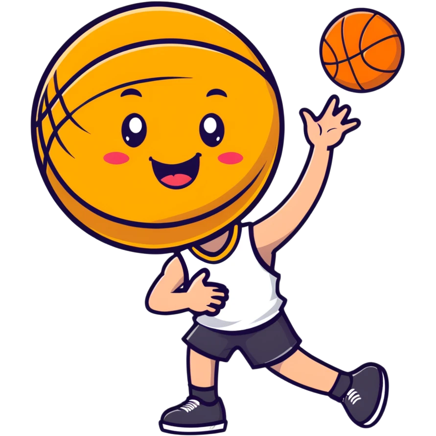 An adorable cartoon basketball with a happy face and rosy cheeks emoji