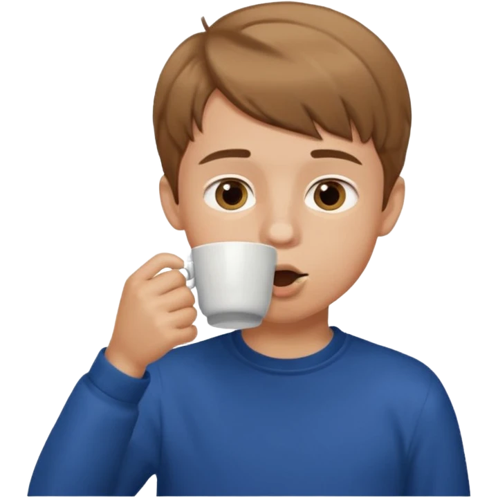 a boy drinking , the cup is touching his mouth, emoji