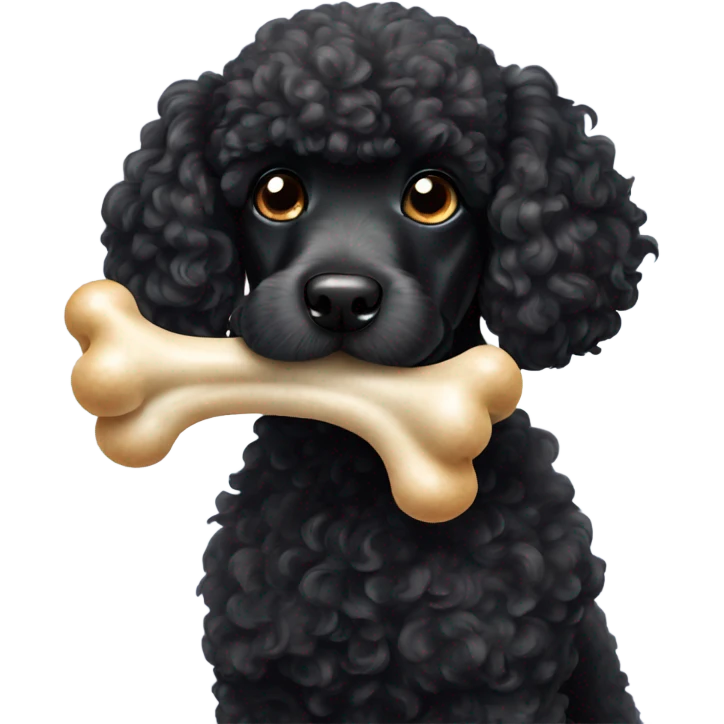 Black poodle chewing bone emoji