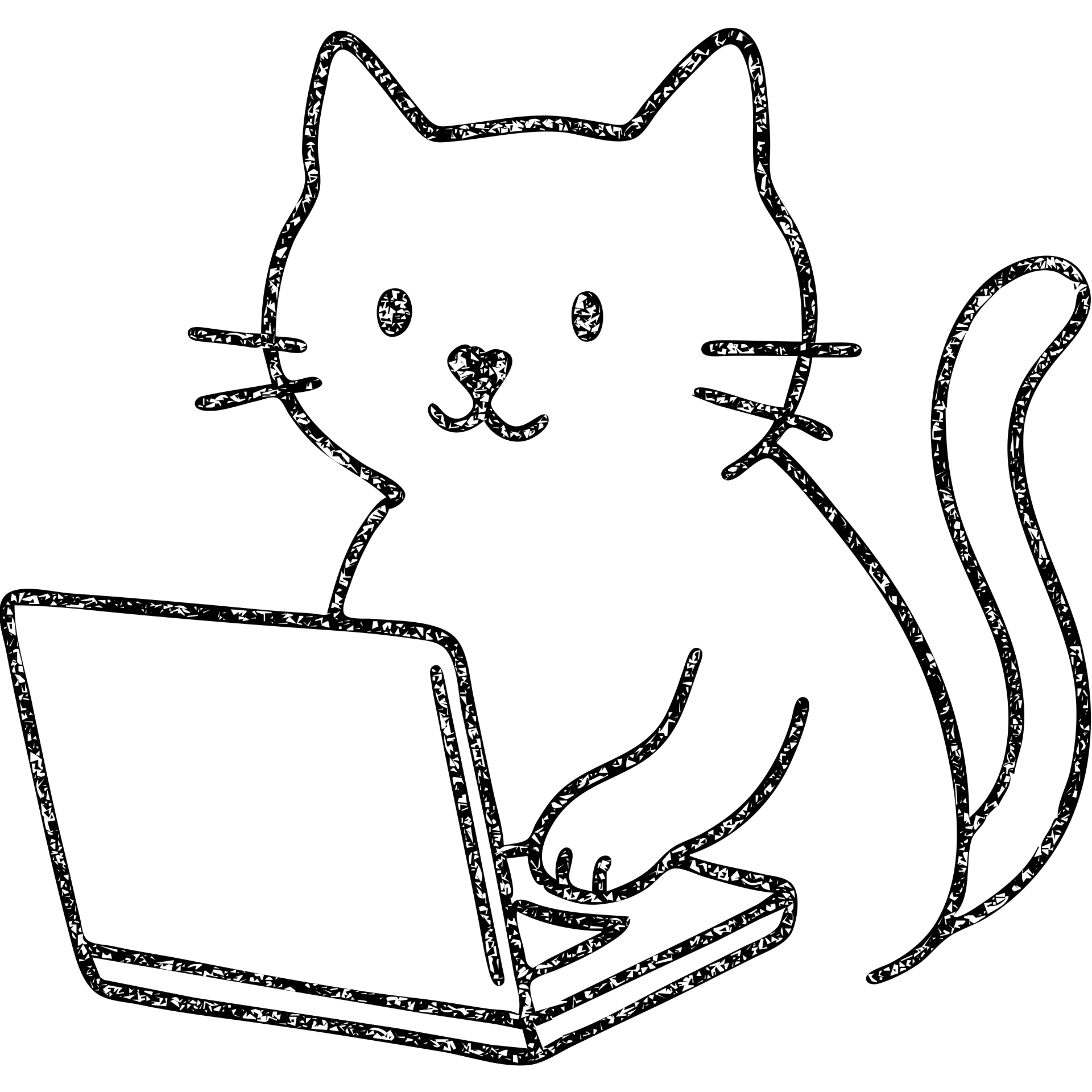 hand-drawn outlined icon of a cat using a laptop emoji