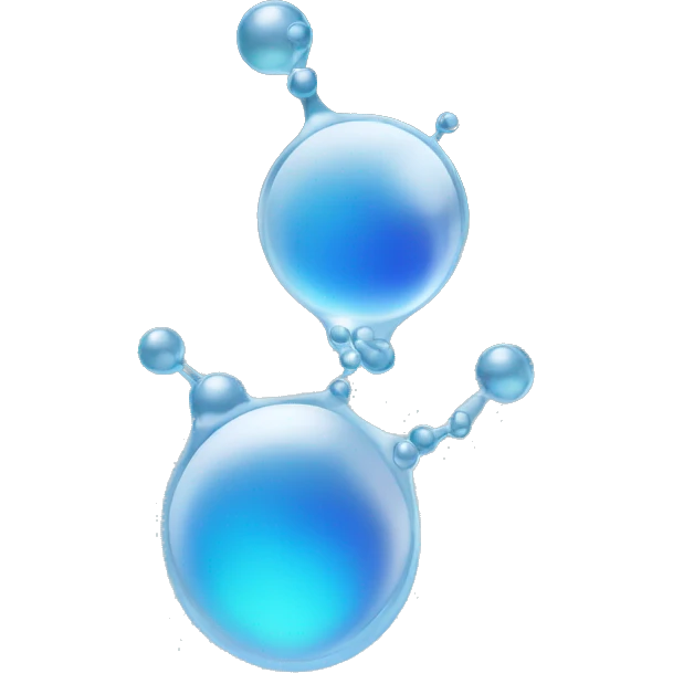 molecule in front of a big droplet emoji