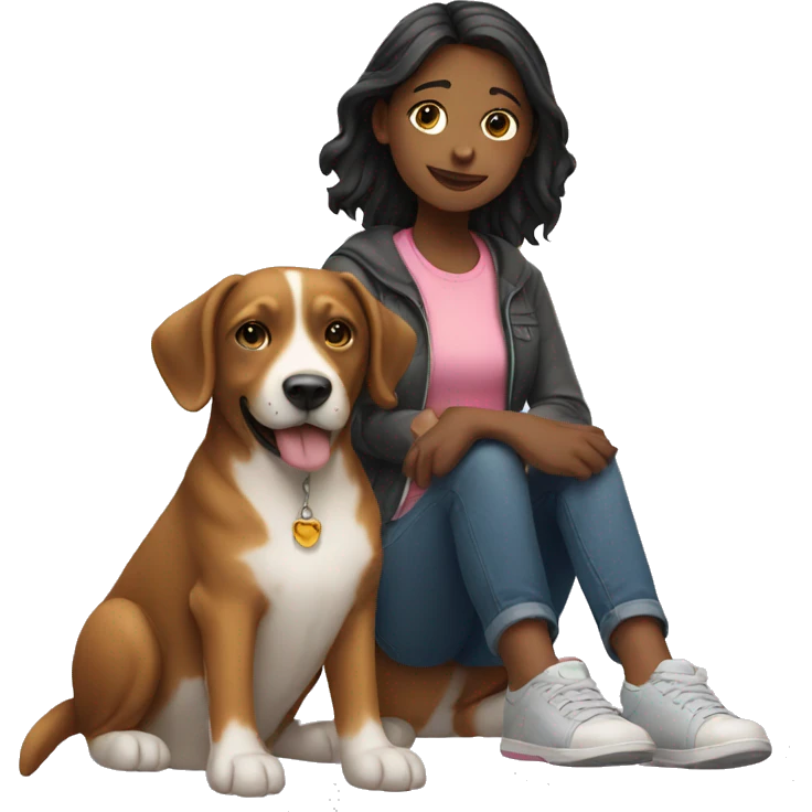 Girl sitting with dog emoji