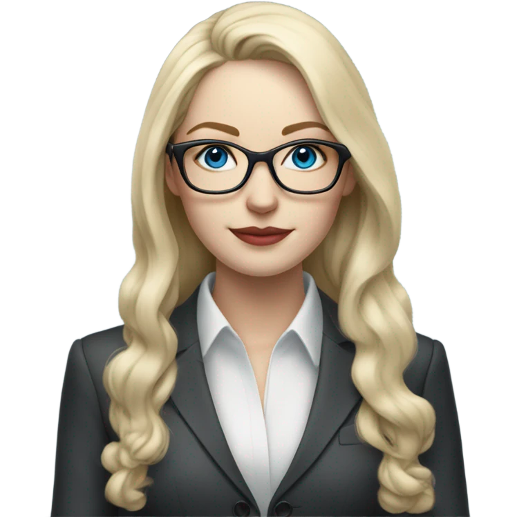Elegant pale blonde woman with glasses in a suit working, hyper realistic with blue eyes  emoji