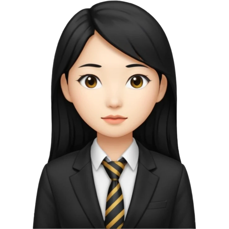 long black haired asian woman with tie and blazer emoji