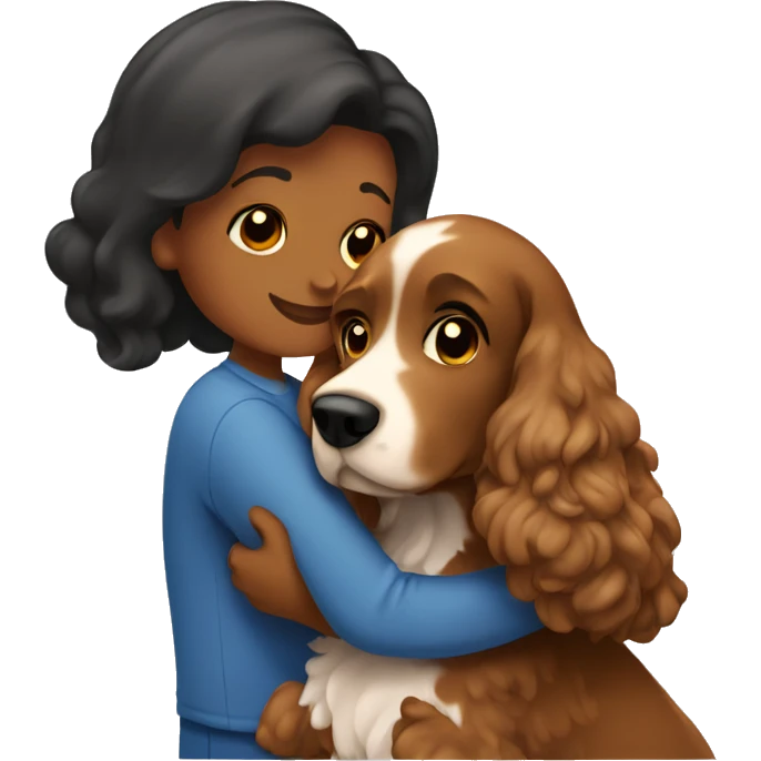 brown couple hugging cocker spaniel  emoji
