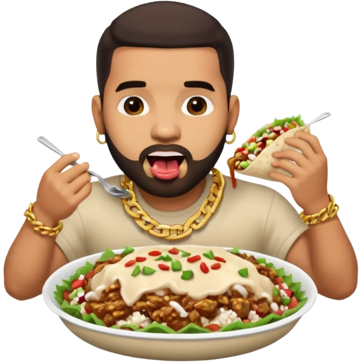 Drake wearing a chain eating a chipotle burrito bowl emoji