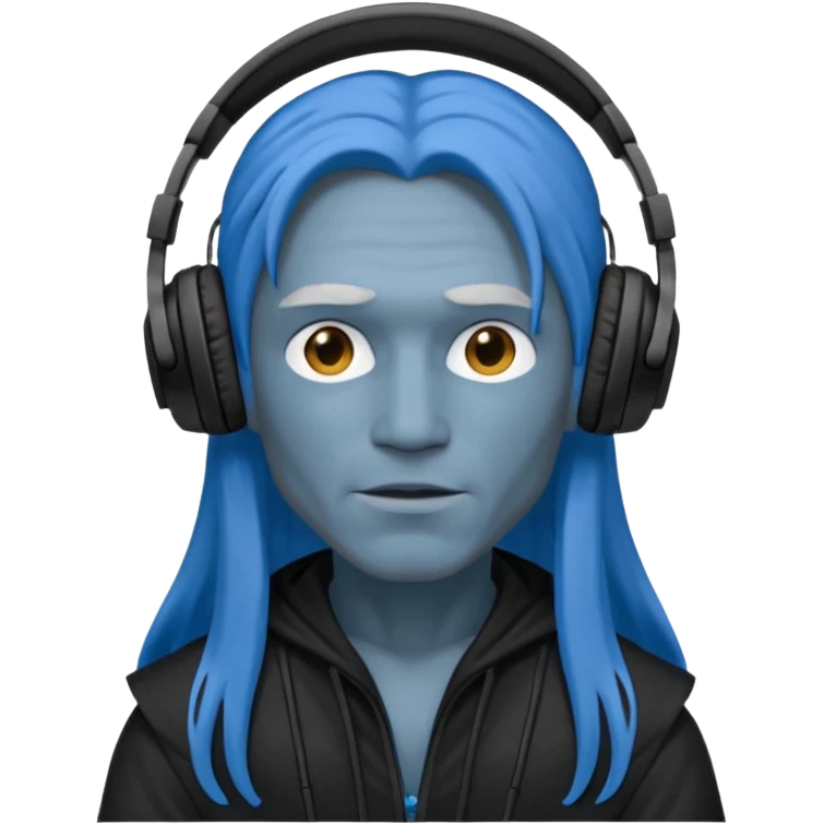 blue long haired man with headphone and black costumes  emoji