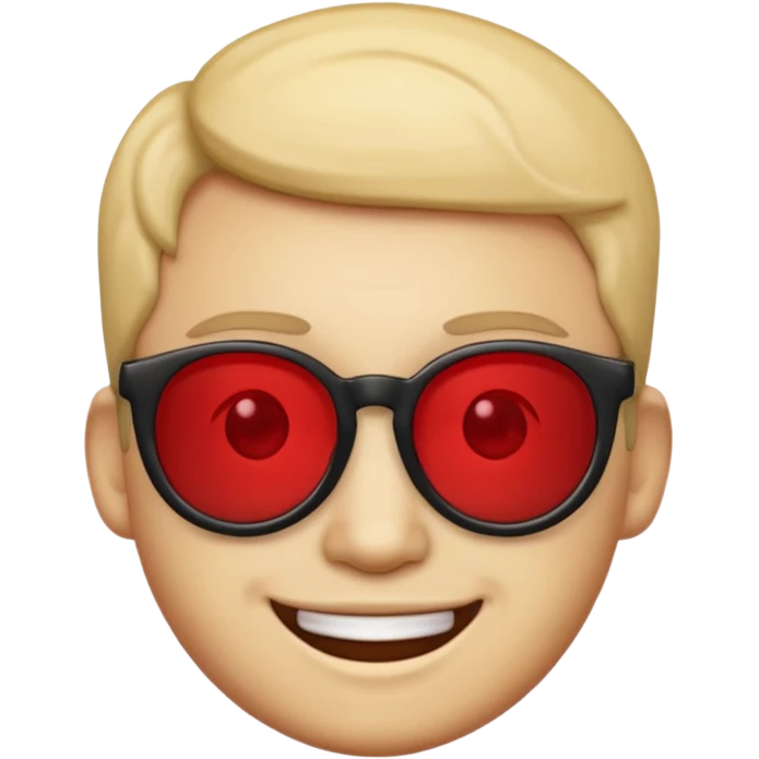 A simple smiling emoji with red lens glasses and black frames emoji