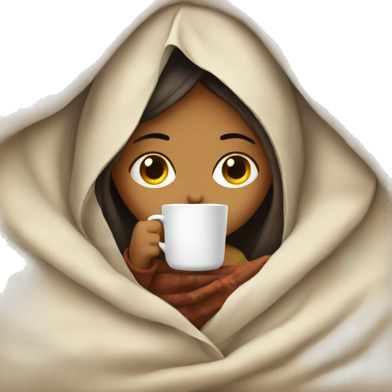 girl inside a blanket sipping coffee eyes closed emoji
