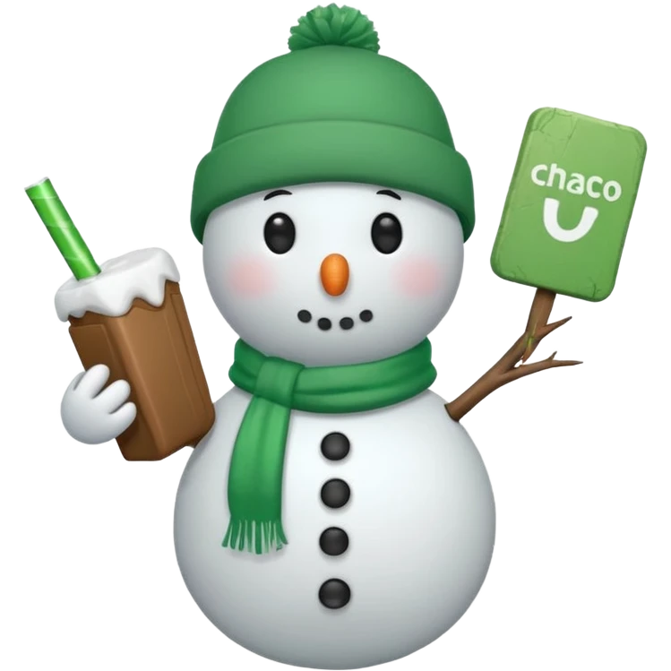 snowman wearing green cap with chaco bar emoji