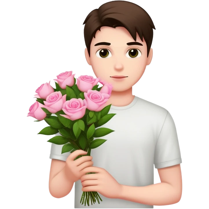 A cool bad boy with fair skin holding a bouquet of pink jasmine roses emoji