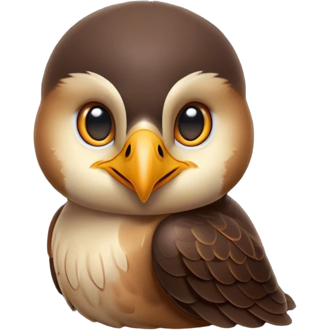 Cinematic Cute Hawk Portrait Emoji, Head tilted playfully and inquisitively, featuring a compact, streamlined form with a delicately curved beak and round, sparkling eyes full of curious charm, Simplified yet irresistibly adorable features, highly detailed, glowing with a warm, inviting glow, high shine, affectionate and lively, stylized with a touch of whimsical aerial grace, soft glowing outline, capturing the essence of a mischievous yet endearing hawk that seems as if it could swoop out of the screen into your heart! emoji