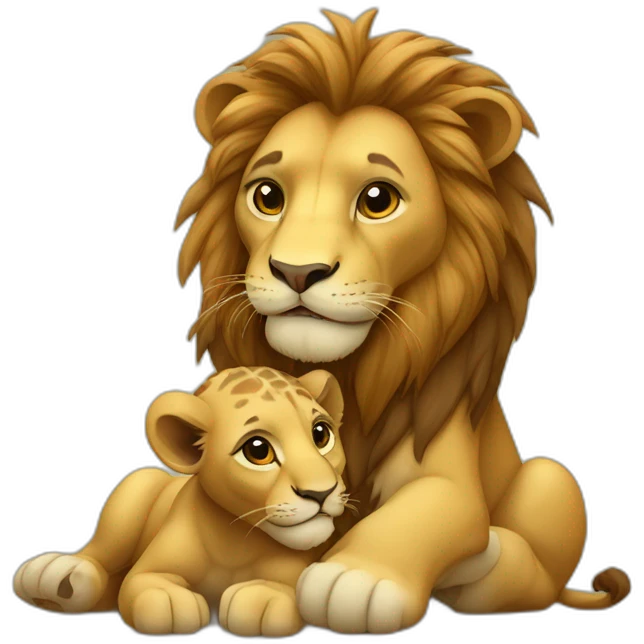 Lion avec un bébé tortue qui pleure emoji